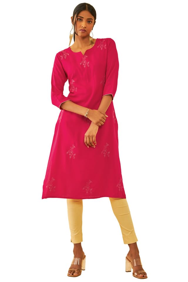 Soch Women Rayon Floral Embroidered Straight Kurta