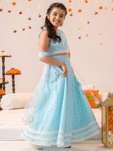 Pspeaches Girls Printed Ready To Wear Lehenga Blouse With Dupatta