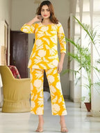 Pinkmint Womens Pure Cotton Co Ord Set L Printed Stylish Top & Bottom Set L Wide-Leg Pant Loungewear L Day-To-Night Comfort Wear