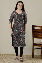 Aurelia WomenS Floral Printed Straight Kurta | V-Neck Kurta For Women | Printed Kurta For Women | Beautiful Regular Fit Kurta Fo