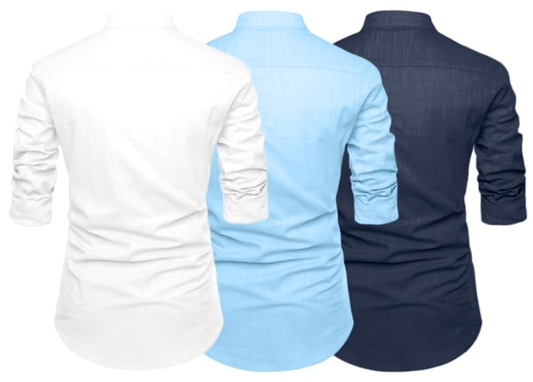 Finivo Fashion Combo Of MenS Solid Cotton Blend Straight Kurta Shirt Pack Of 3