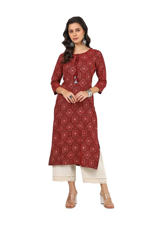 Soch Women Rayon Bandhani Print Kurta with Tassels
