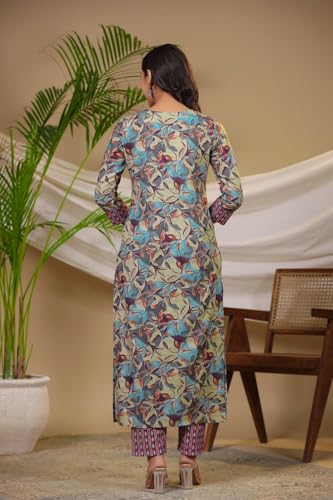 ANNI DESIGNER Womens Cotton Blend Straight Printed Kurta with Pant (Bicata Wine_XXL_Wine_XX-Large)