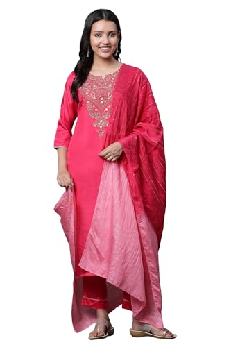 Aurelia Dark Pink Dori Embroidered Kurta, Trousers And Dupatta Set (Size: S)-24Feas14663-704679