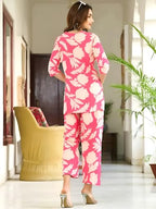 Pinkmint Womens Pure Cotton Co Ord Set L Printed Stylish Top & Bottom Set L Wide-Leg Pant Loungewear L Day-To-Night Comfort Wear