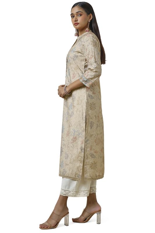 Soch Womens Beige Rayon Floral Print Kurta