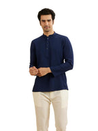 Manyavar MenS Spandex Textured Short Kurta (Dark Blue,Xl)