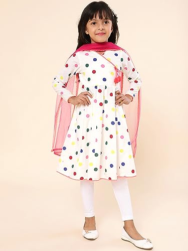 A.T.U.N. (All Things Uber Nice) Girls Printed Angrakha Pure Cotton Kurta With Leggings & Dupatta