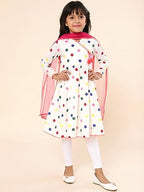 A.T.U.N. (All Things Uber Nice) Girls Printed Angrakha Pure Cotton Kurta With Leggings & Dupatta