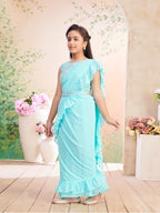 Aarika Girls Ethnic Wear Sea Green Colour Sequin Embroidery Georgette Lehenga Saree With Attachable Dupatta-(3-13 Years)-(SR-260