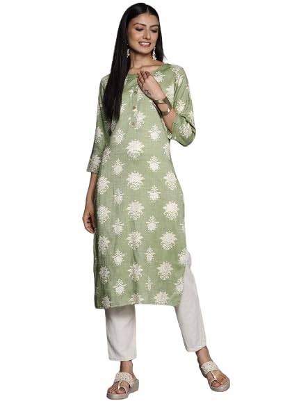 Varanga Green Colour Foile Printed Kurta Straight Kurta