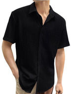 Tee Projekt Mens Popcorn Shirt Texture Pattern Mens Casual Shirt Half Sleeves Goa Beach Summer Shirt Black