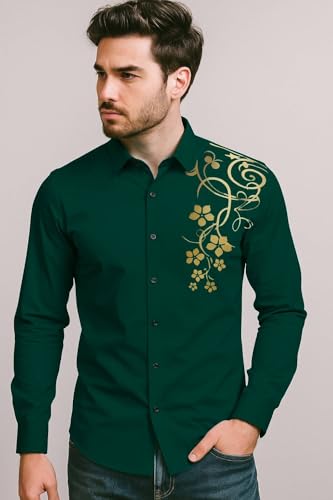 Zartha MenS Regular Fit Printed Pattern Cotton Blend Shirt With Collared Neck Long Sleeve And Standard Length | Shirt For Man D