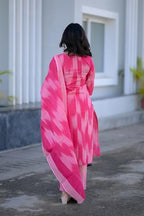 ANNI DESIGNER Womens Rayon Viscose Straight Printed Kurta with Pant & Dupatta (Nahda Pink_XL_Pink_X-Large)