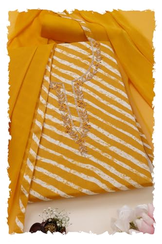Soch Women Cotton Leheriya Print Unstitch Dress Material with Cutdana