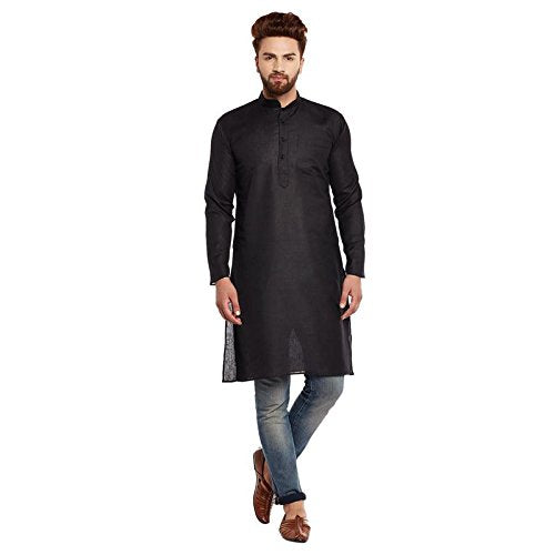 SOJANYA (Since 1958 Mens Black Cotton Linen ONLY Long Kurta