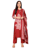 Varanga Bold Floral Printed V Neck Embroidered Kurta With Trouser & Dupatta