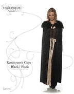Underwraps Women's Panne Renaissance Cape with Faux Fur Trim-Black, One Size