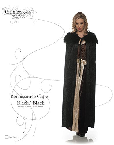 Underwraps Women's Panne Renaissance Cape with Faux Fur Trim-Black, One Size