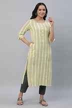 Aurelia Yellow Striped Blend Straight Long Kurta