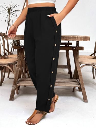 Toplot Women Casual Slanted Pocket Elastic Waist Tapered Pants
