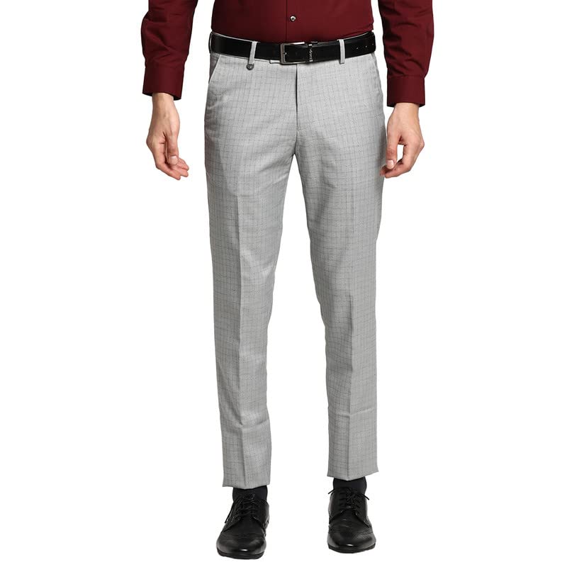 Turtle Men Cotton Grey Checked Ultra Slim Fit Trousers