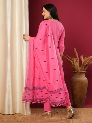 ANNI DESIGNER Womens Rayon Blend Solid Straight Kurta with Pant & Dupatta (JANEU PINK-VKS01_XXL_Pink_XX-Large)