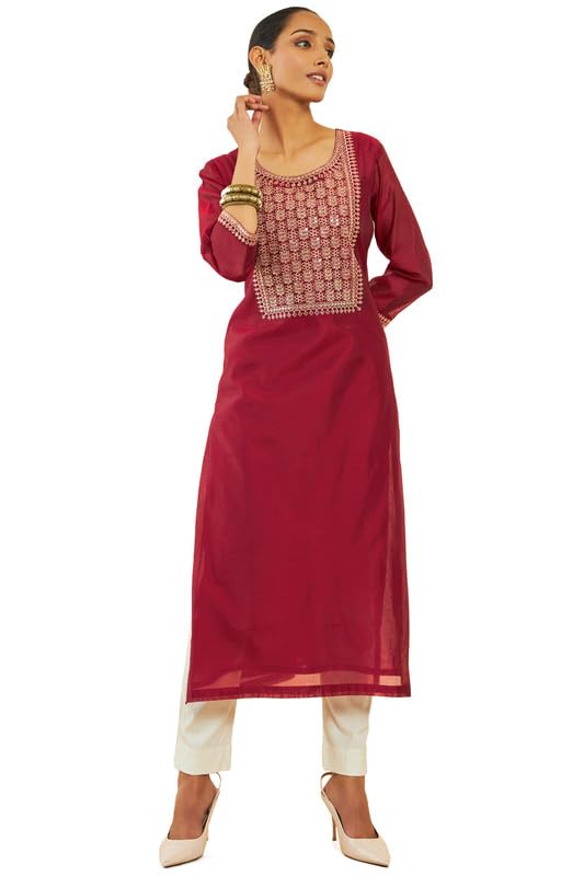 Soch Women Chanderi Zari Embroidered Kurta with Sequin Embellishments