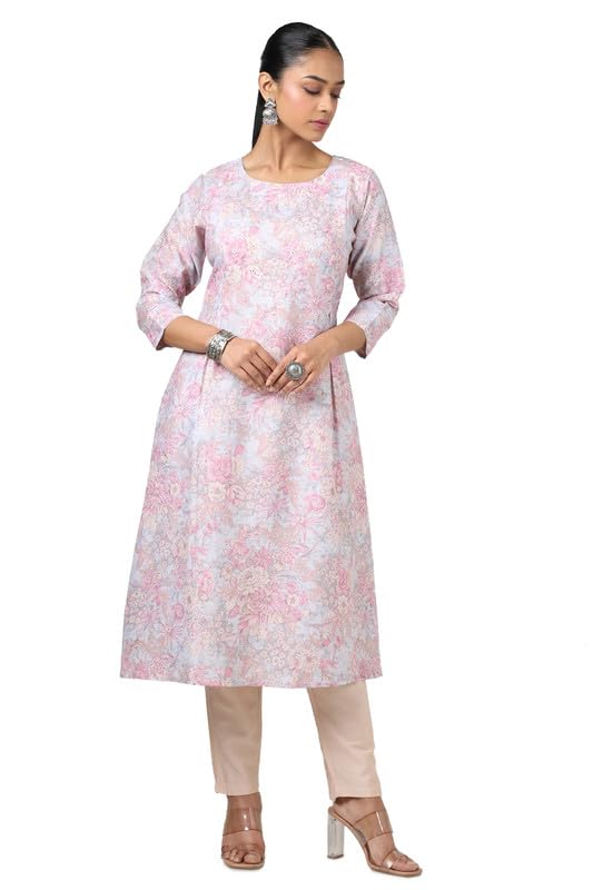 Soch Women Linen Floral Print Kurta with Beads and Stones