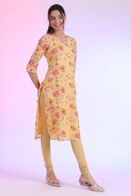 Aurelia Women'S Yellow Printed Straight Kurta