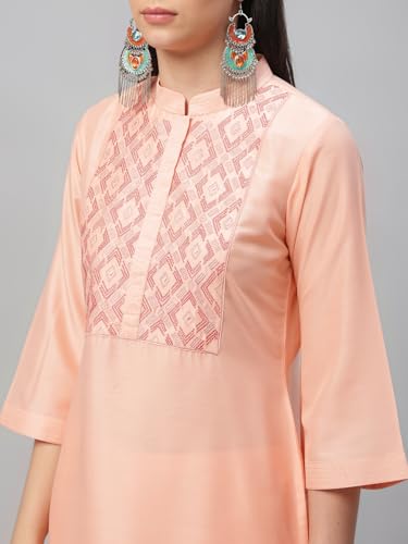 Libas Peach Printed Crepe Straight Kurta