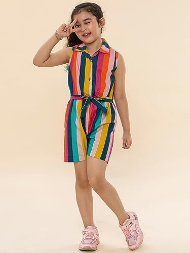 A.T.U.N. (ALL THINGS UBER NICE) Girls Striped Cotton Waist Tie-Ups Sleeveless Jumpsuit