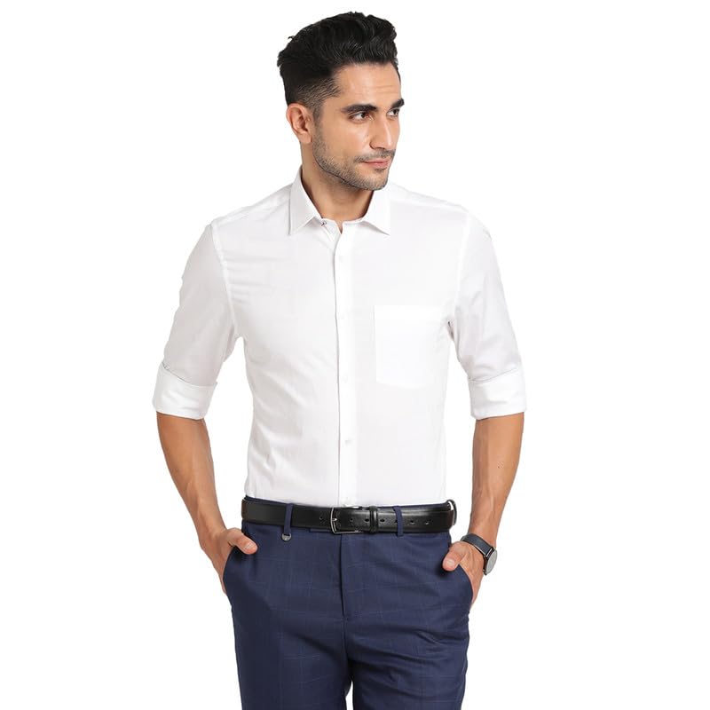 Turtle Men Giza Cotton Slim Fit White Jacquard Party Shirt