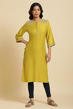 W For Woman Women Viscose Cress Embroidered Regular A-Line Flared Kurta