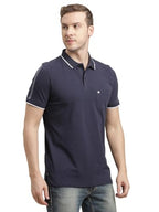 Turtle Men Cotton Stretch Blue Solid Polo T-Shirt