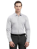 Turtle Men Grey Slim Fit Stripes Pure Cotton Formal Shirt