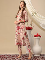 ANNI DESIGNER Womens Cotton Blend Straight Printed Kurta with Pant (Theo Beige_XXL_Beige_XX-Large)