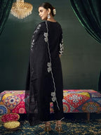 Sanisa Women'S Silk Blend Embroidery And Mirror Work Straight Kurta With Pant And Dupatta Set