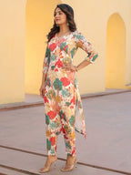 ANNI DESIGNER Womens Rayon Blend Straight Fit Printed Kurta with Pant (Samlok White_XXL_White_XX-Large)