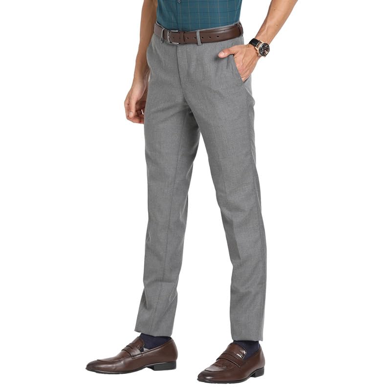 Turtle Men Poly Viscose Solid Slim Fit Grey Formal Trousers