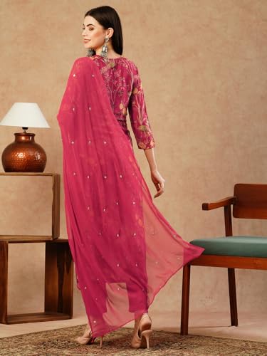 ANNI DESIGNER Womens Cotton Blend Straight Printed Kurta with Pant & Dupatta (SHOKO RED-NFB_XL_Red_X-Large)