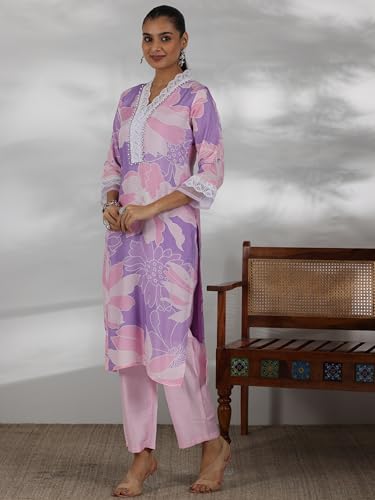 Libas Womens Printed Cotton Blend Straight Kurta With Trousers And Dupatta