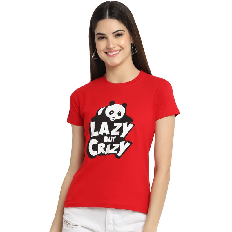 Preneum Womens Cotton Regular Fit Latest Graphic Stylish Printed Short Sleeves Casual T-Shirt (Pack 4), Red & Red & Purple & Of