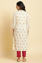 W For Woman Ivory Floral Printed Straight Kurta
