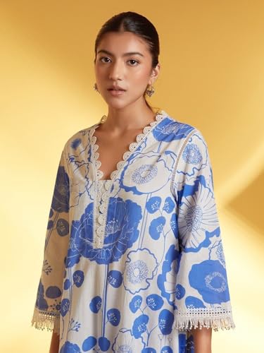 LookMark Womens Printed Cotton Blend Straight Kurta Pant Set with Lace - Comfortable Ethnic Wear for Women, Elegant Design, Sui