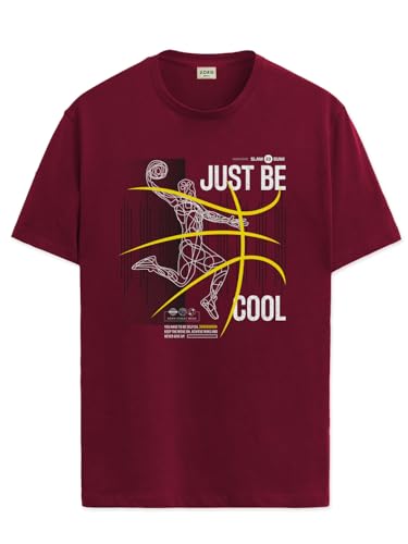 ADRO Mens Graphic Printed 100% Cotton T-Shirt - Regular Fit, Printed T-Shirts for Men (RN24-BCL-MR_Maroon_XL)