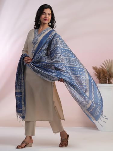 ANNI DESIGNER Womens Rayon Blend Embroidered Straight Kurta with Pant & Dupatta (Jankari Blue_XXL_Blue_XX-Large)
