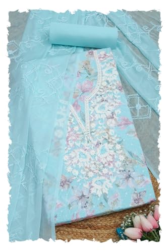 Soch Women Cotton Floral Print Unstitched Dress Material with Thread Work