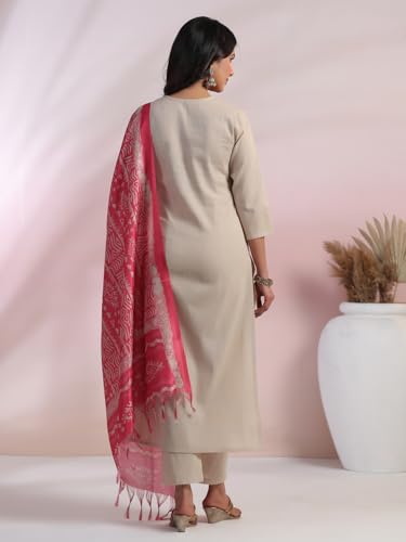 ANNI DESIGNER Womens Rayon Blend Embroidered Straight Kurta with Pant & Dupatta (Jankari Pink_XXL_Pink_XX-Large)