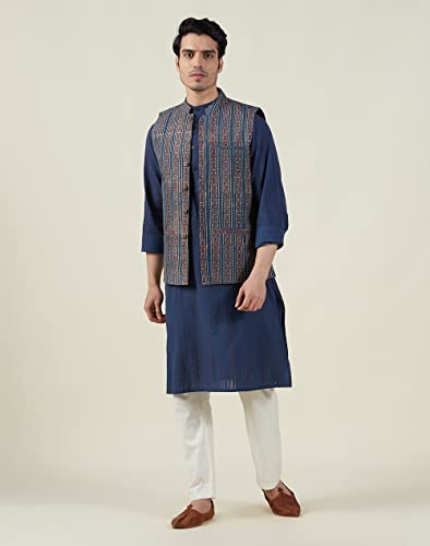 Fabindia MenS Indigo Cotton Ajrakh Printed Nehru Jacket (100511601